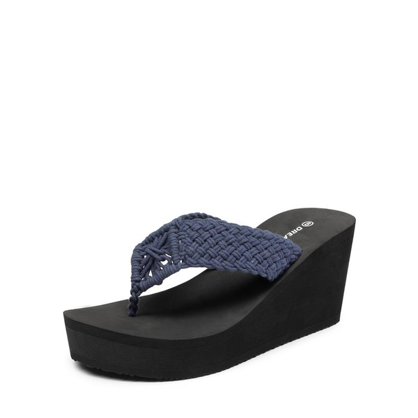 Woven Strap Platform Wedge Flip Flops - NAVY -  0